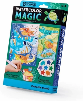 Crocodile Creek Ocean Adventure Watercolor Magic Paint Set for Kids Ages 6 and Up - Includes 8 Water-Reveal Scenes, 8 Mess-Free Painting Palettes, and Water Brush Pen - Art Supplies for Kids