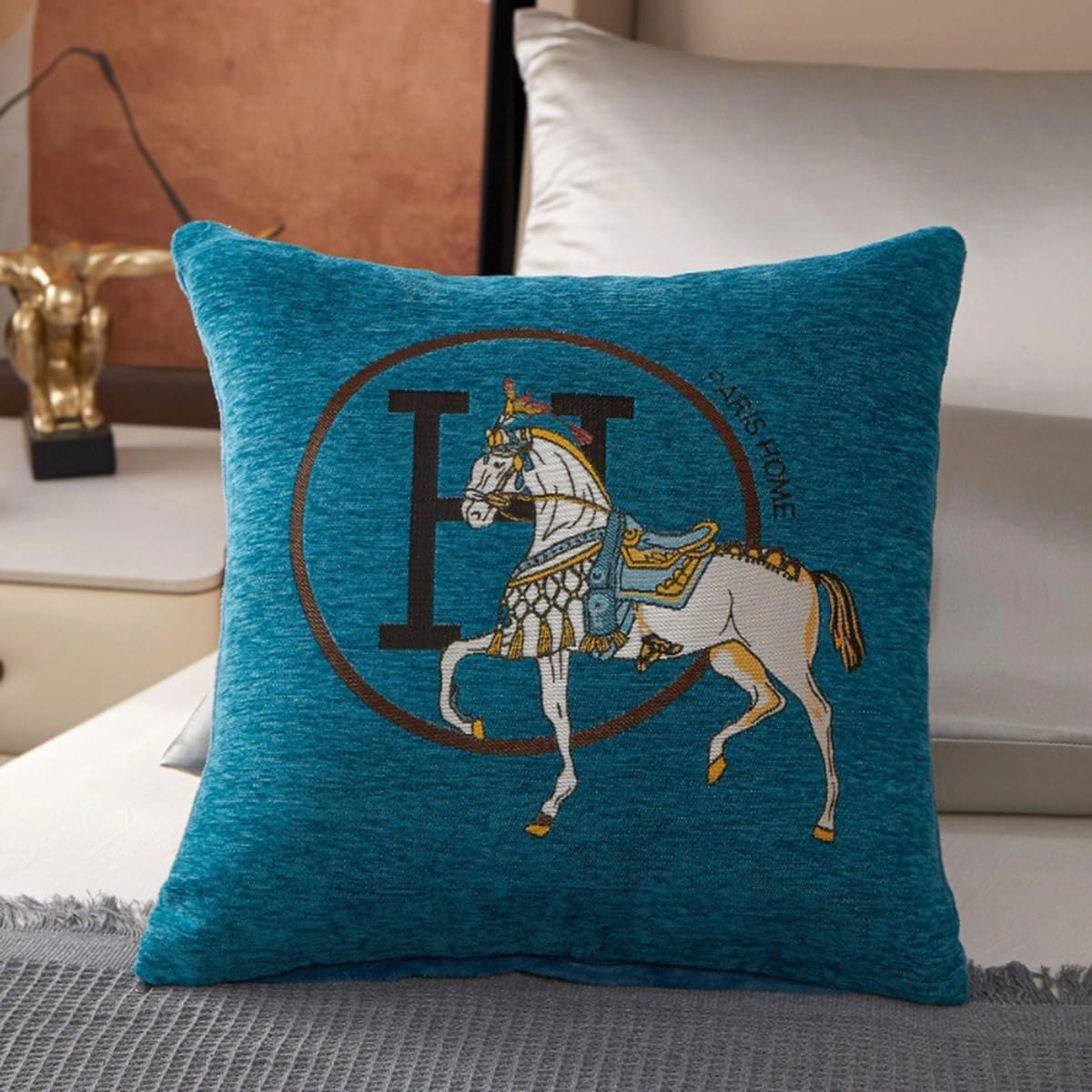 Croker Horse 18x18'' inches Throw Pillow Cushion Covers Set Pack of 2 Pcs - Luxury Horse Embroidery Modern Style Couch Sofa Pillow Cover for Living Room Bedroom (Green)