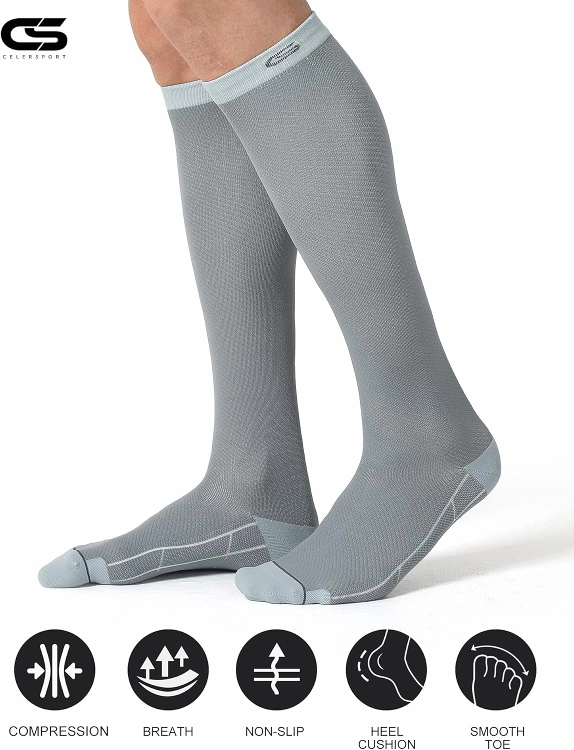 CS CELERSPORT 3 Pairs Compression Socks 20-30mmHg for Men Running Athletic Support Socks