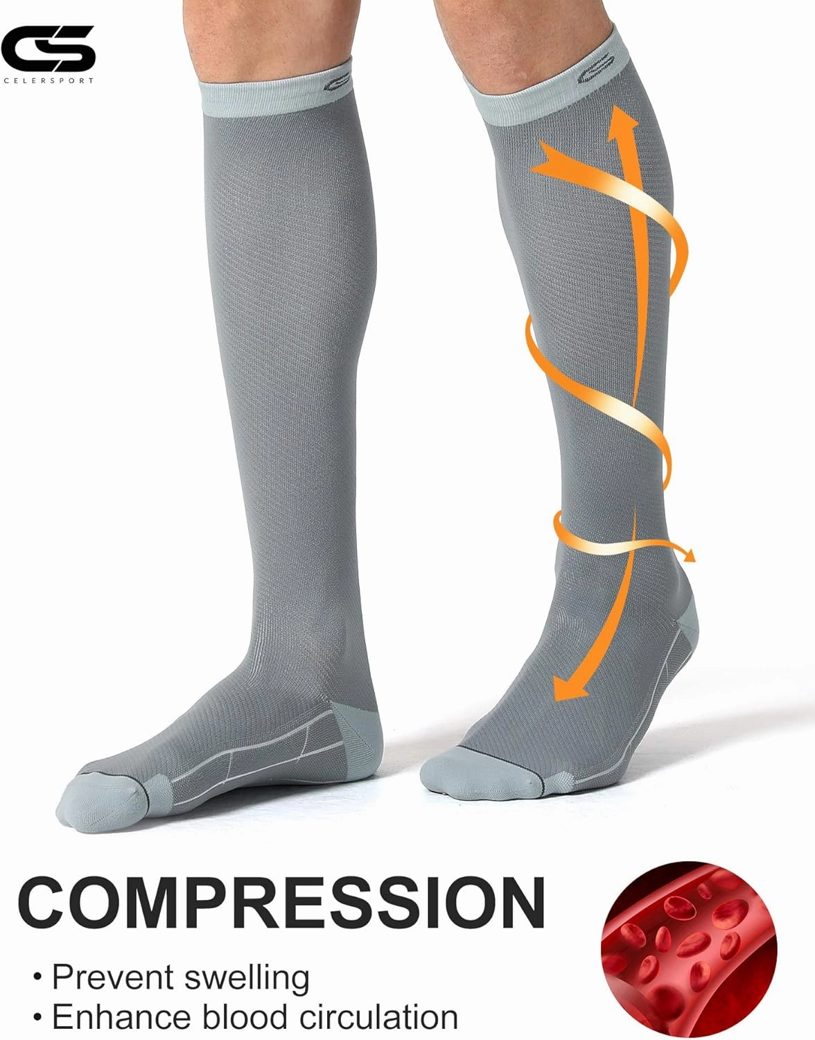 CS CELERSPORT 3 Pairs Compression Socks 20-30mmHg for Men Running Athletic Support Socks