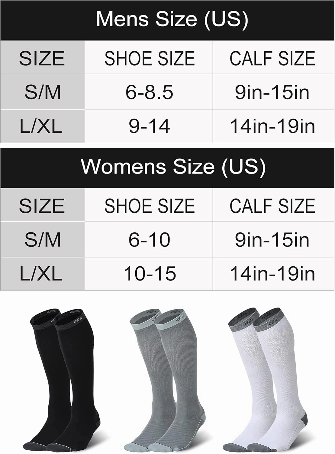 CS CELERSPORT 3 Pairs Compression Socks 20-30mmHg for Men Running Athletic Support Socks