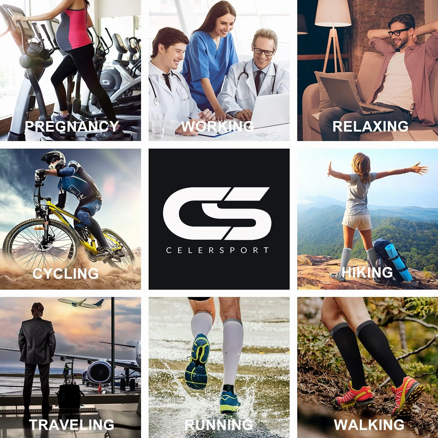 CS CELERSPORT 3 Pairs Compression Socks 20-30mmHg for Men Running Athletic Support Socks