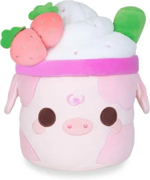 Cuddle Barn PlushGoals - Hug Sized Strawberry Mooshake | Super Soft Cow Pink Kawaii Dessert Stuffed Animal Plush Toy, 17 inches