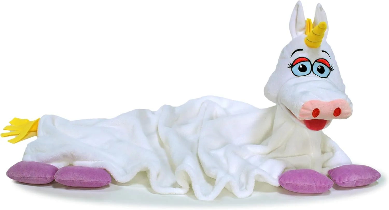 Cuddleuppets: Unicorn - White-Purple - 2-in-1: Plush Puppet & Blanket, Soft Magical Character, Play All Day & Cuddle All Night, Kids, Machine Washable