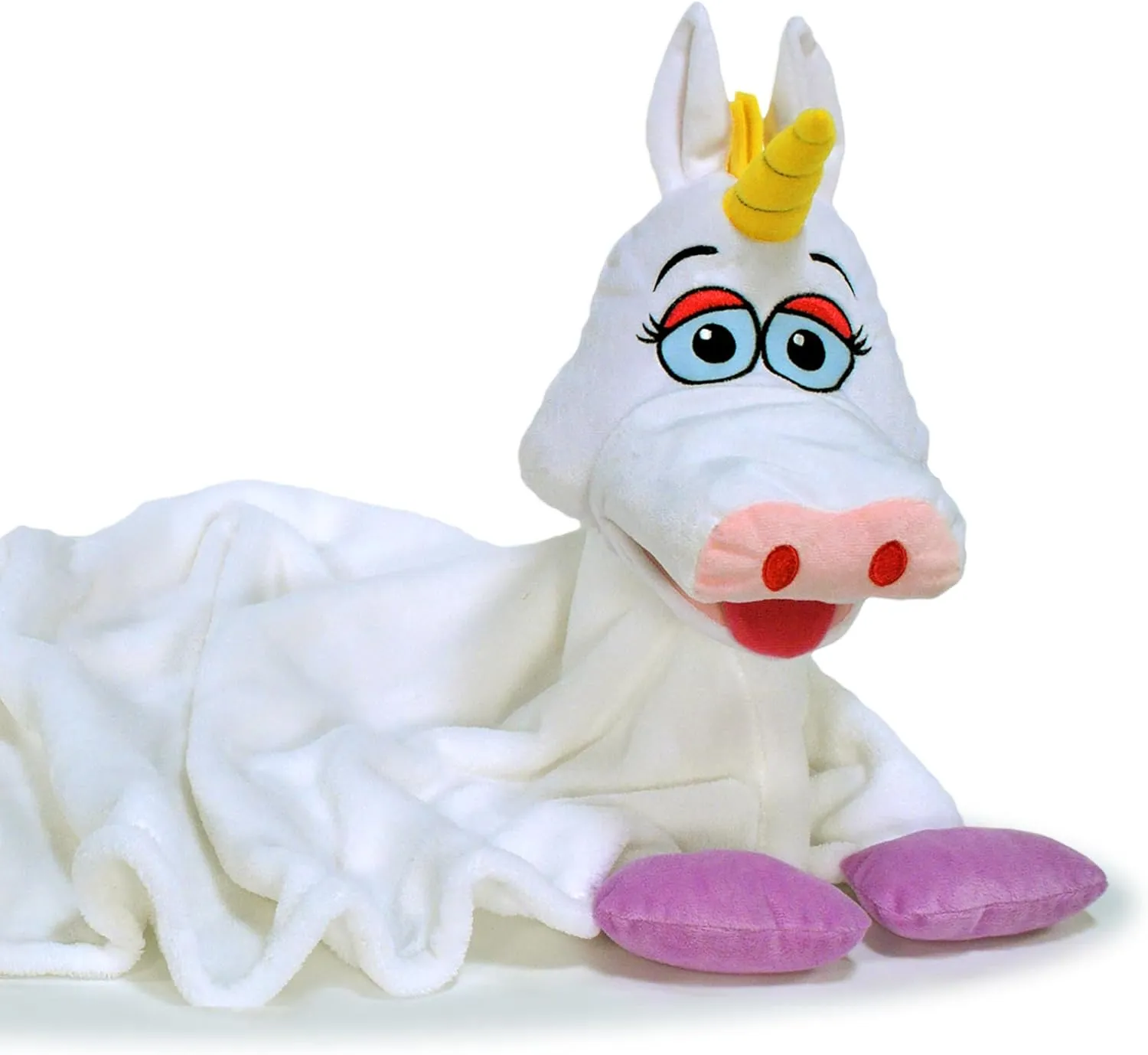 Cuddleuppets: Unicorn - White-Purple - 2-in-1: Plush Puppet & Blanket, Soft Magical Character, Play All Day & Cuddle All Night, Kids, Machine Washable