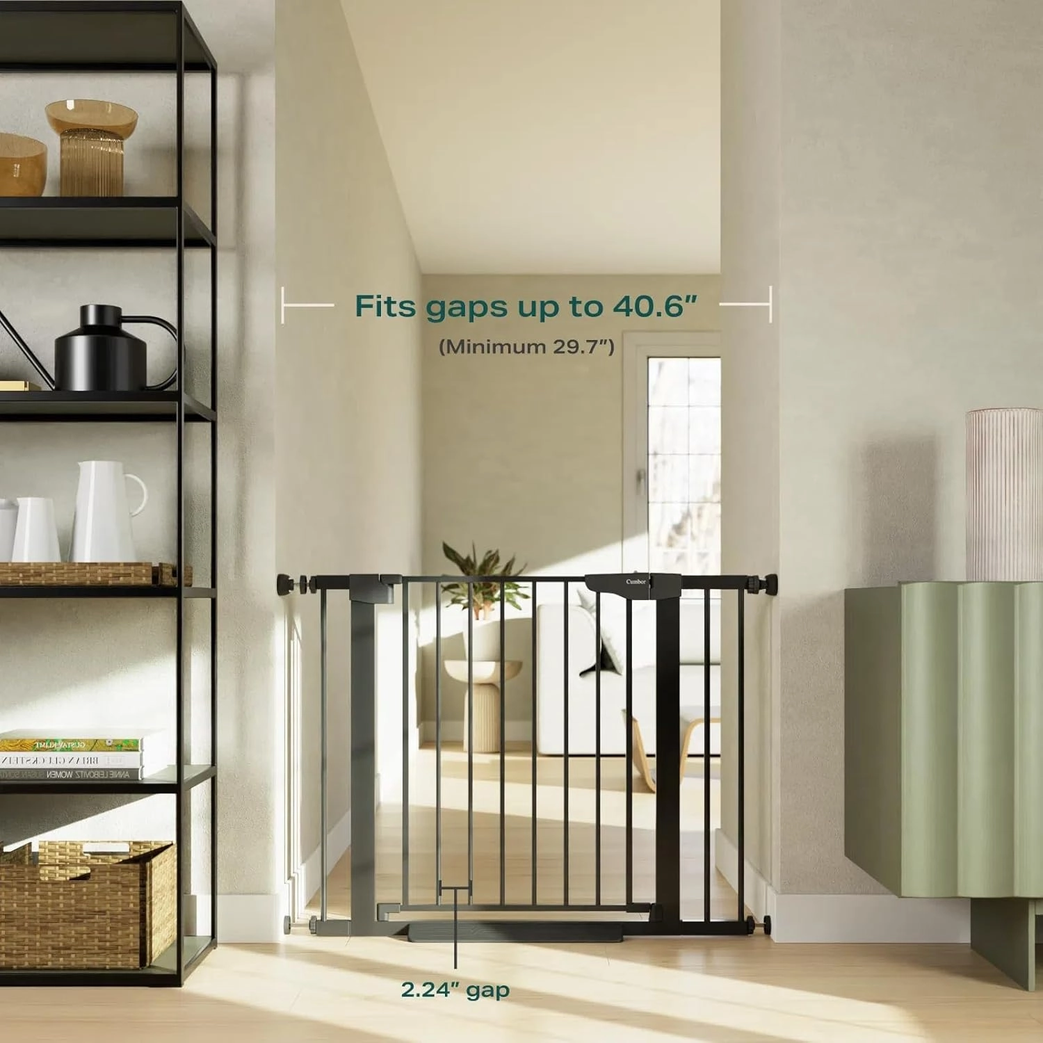 Cumbor 29.7-40.6" Baby Gate for Stairs, Baby Essential Safety Gate, Mom's Choice Awards Winner-Dog Gate for Doorways, Pressure Mounted Auto-Close Pet Gates for Dogs Indoor, Durable Child Gate, Black