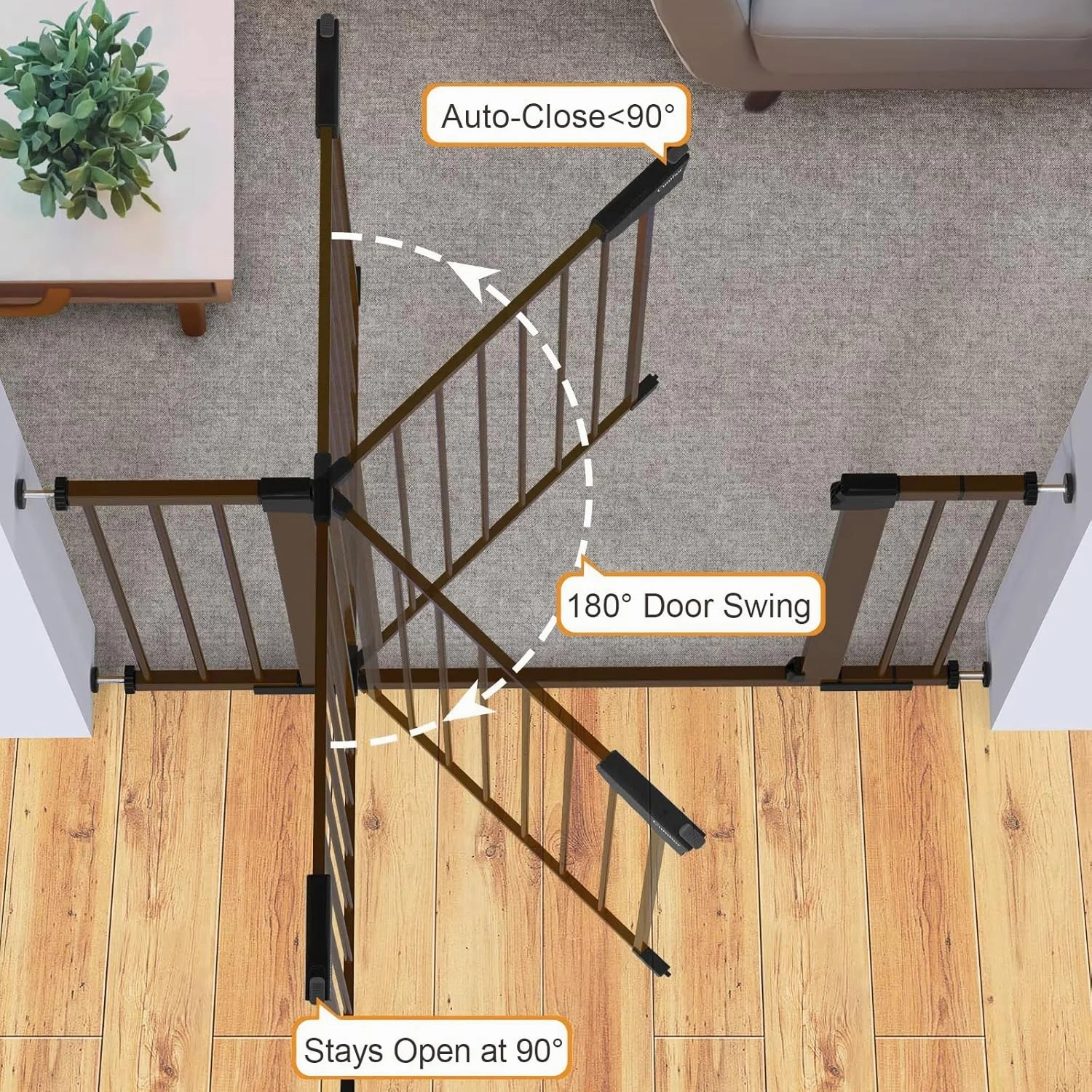 Cumbor 29.7-46" Baby Gate for Stairs, Mom's Choice Awards Winner-Auto Close Dog Gate for the House, Easy Install Pressure Mounted Pet Gates for Doorways, Easy Walk Thru Wide Safety Gate for Dog, Brown