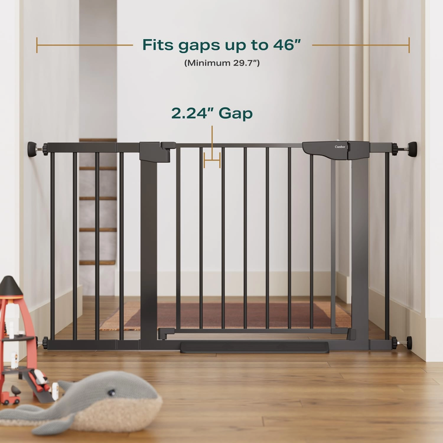 Cumbor 29.7-46" Baby Gate for Stairs, Mom's Choice Awards Winner-Auto Close Dog Gate for The House, Gifts for Mom, Easy Install Pressure Mounted Pet Gates for Doorways, Black