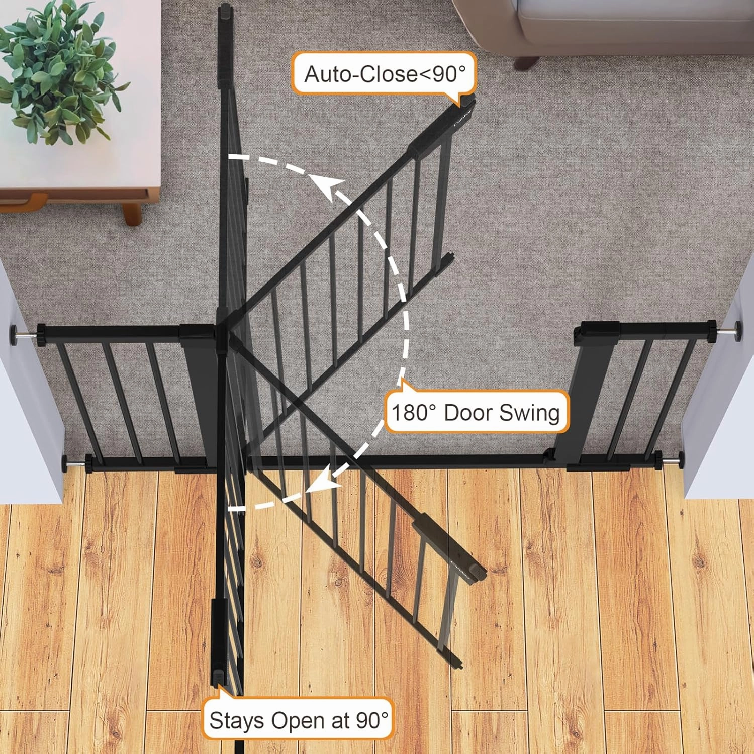 Cumbor 29.7-46" Baby Gate for Stairs, Mom's Choice Awards Winner-Auto Close Dog Gate for The House, Gifts for Mom, Easy Install Pressure Mounted Pet Gates for Doorways, Black