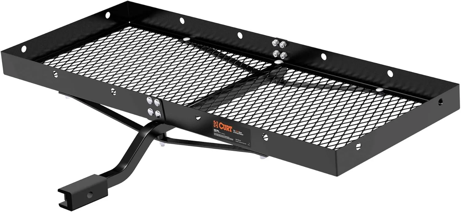 CURT 18110 48 x 20-Inch Tray Hitch Cargo Carrier, 300 lbs Capacity, 1-1/4, 2-In Adapter Shank, CARBIDE BLACK POWDER COAT