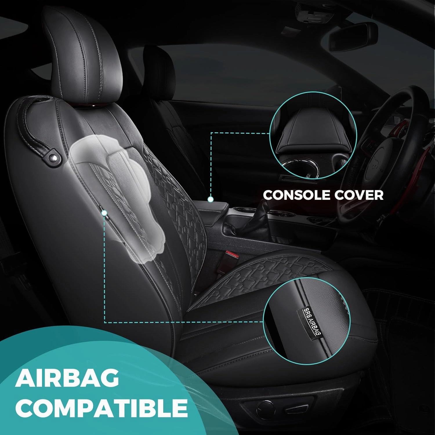 Custom Fit Car Seat Covers for Ford Mustang Fastback/Mach 1/ Coupe (Not for Recaro) 2015 2016 2017 2018 2019 2020 2021 2022 2023, Waterproof Faux Leather Seat Covers Black