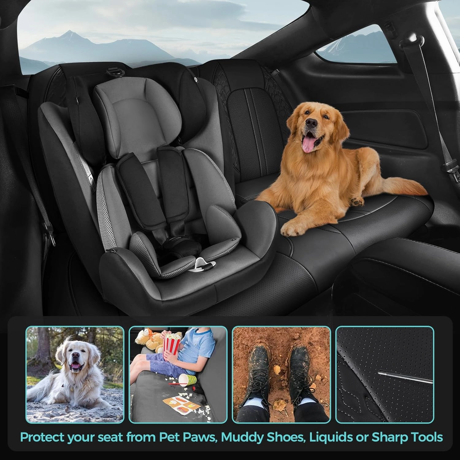 Custom Fit Car Seat Covers for Ford Mustang Fastback/Mach 1/ Coupe (Not for Recaro) 2015 2016 2017 2018 2019 2020 2021 2022 2023, Waterproof Faux Leather Seat Covers Black