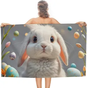 Cute Easter Bunny Beach Towel Large Double-Faced Pile Towel Accessories Super Absorbent Pool Towel Lightweight Travel Towel for Swimmers Gift for Adults