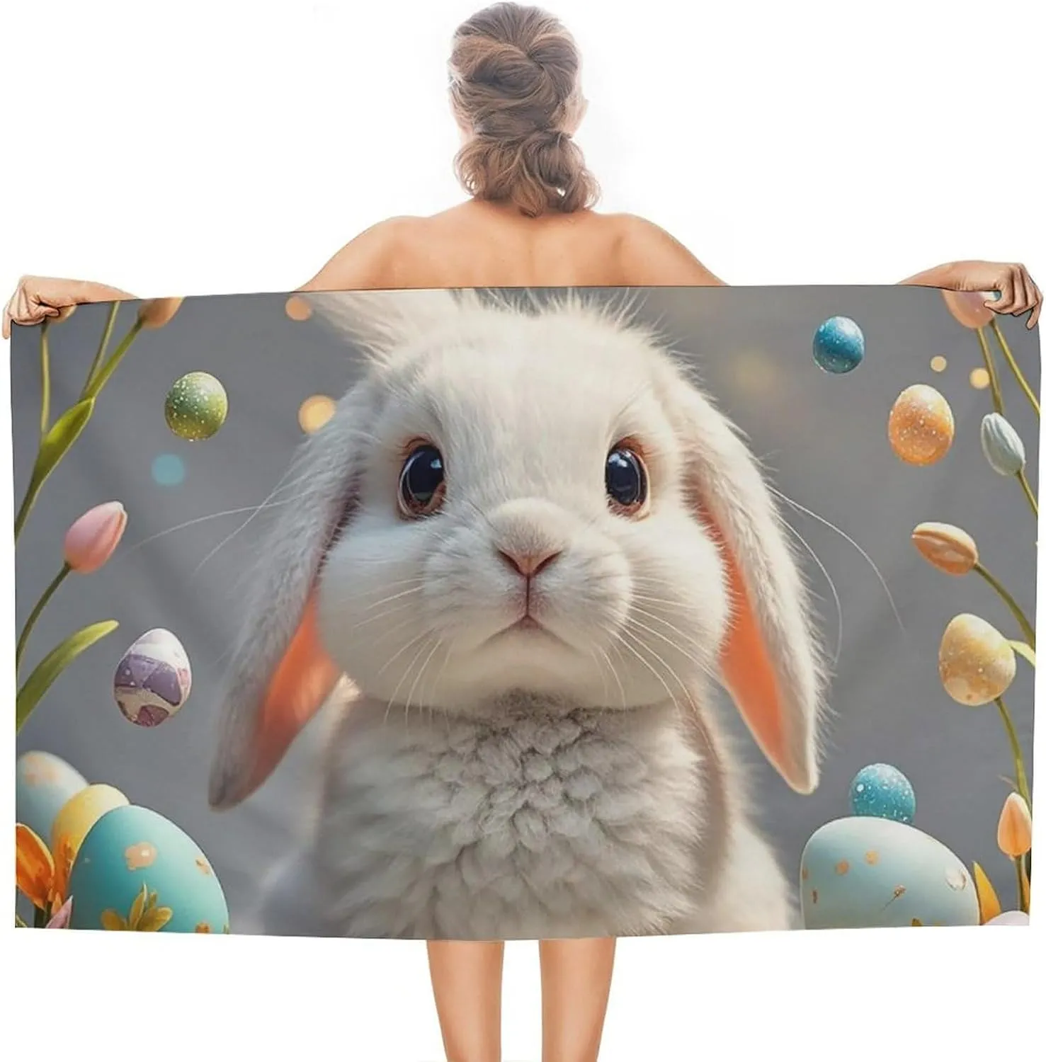 Cute Easter Bunny Beach Towel Large Double-Faced Pile Towel Accessories Super Absorbent Pool Towel Lightweight Travel Towel for Swimmers Gift for Adults