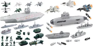 deAO Aircraft Carrier Toy with Scale Model Warplanes Warships Military Vehicles Battleship Helicopter Planes Trucks Tank Army Men Toys for Kids Boys Girls 18 Inches