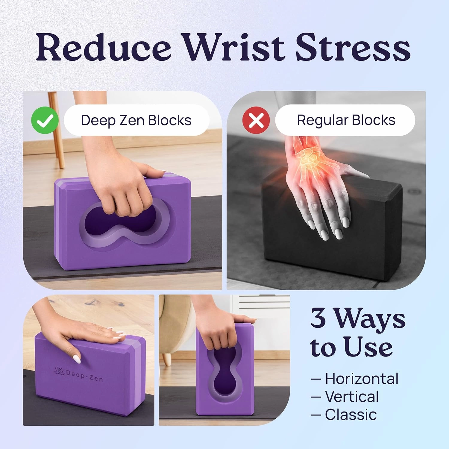 Deep-Zen® Yoga Blocks Wrist Support; Yoga Blocks 2 Pack with Knee Pads and Strap to Put Less Weight on Wrists; Durable, Versatile Yoga Brick Exercise Block Set, Blocks Yoga