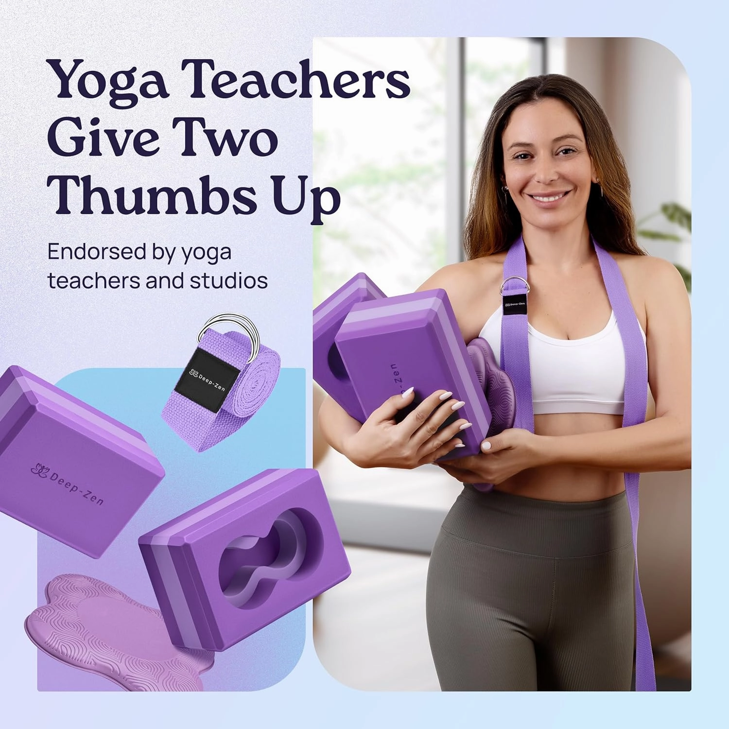 Deep-Zen® Yoga Blocks Wrist Support; Yoga Blocks 2 Pack with Knee Pads and Strap to Put Less Weight on Wrists; Durable, Versatile Yoga Brick Exercise Block Set, Blocks Yoga