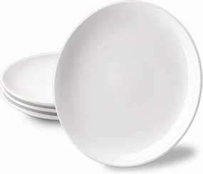 DELLING 10 inch White Dinner Plates Set, Porcelain Dessert/Salad Plate, Serving Dishes, Dinnerware Sets, Scratch Resistant, Microwave, Oven, and Dishwasher Safe - Set of 4