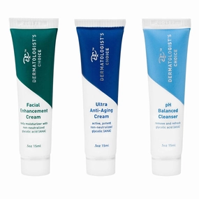 Dermatologist's Choice 60 Seconds to Glow Bestsellers Set, 3-Step Anti-Aging Skincare Travel Set With Non-Neutralized Glycolic Acid For Glowing Skin, TSA-Friendly Sizes