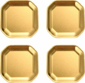 Dinner Plates，Pack of 4 Gold/Silver Stainless Steel Plates for Dinner and Camping Use Portable Dishes for Home and Outdoor Meals