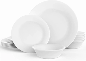 Dinnerware Set, HomeElves 18-PCS Kitchen Opal Dishes Set Service for 6, Lightweight Glass Plates and Bowls Set, Break and Chip Resistant, Safety for Microwave & Dishwasher, Round