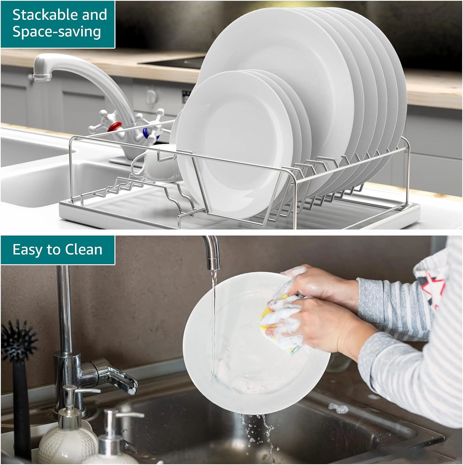 Dinnerware Set, HomeElves 18-PCS Kitchen Opal Dishes Set Service for 6, Lightweight Glass Plates and Bowls Set, Break and Chip Resistant, Safety for Microwave & Dishwasher, Round