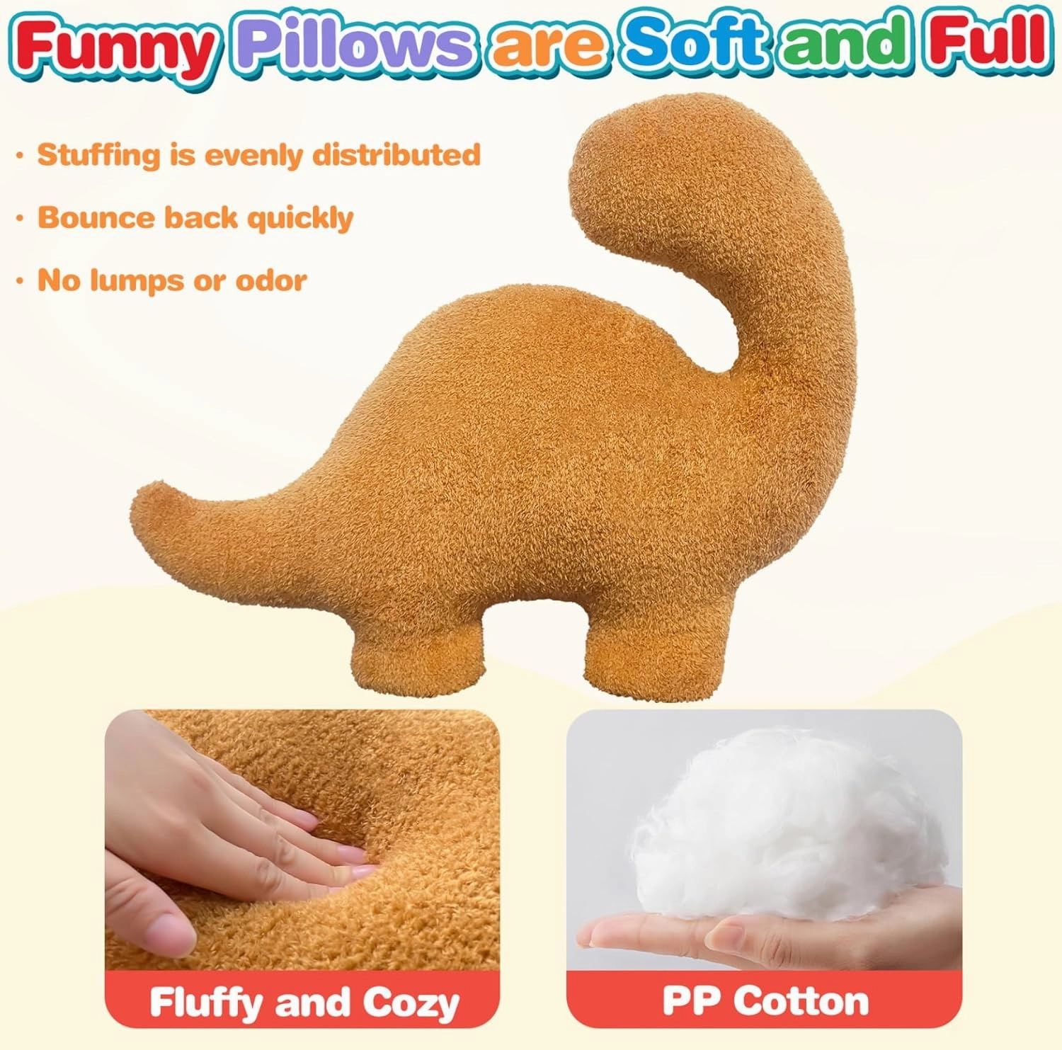 Dino Nuggets Pillow, Chicken Dinosaur Nuggets Plush Funny Gifts for Teen Boys Girls, Fun Throw Pillows Cute Room Decor for Teens Dinosaur Gifts (Large, Brontosaurus Style 2)