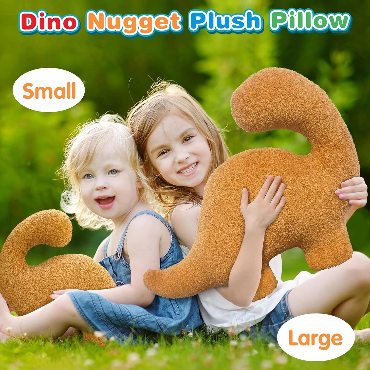 Dino Nuggets Pillow, Chicken Dinosaur Nuggets Plush Funny Gifts for Teen Boys Girls, Fun Throw Pillows Cute Room Decor for Teens Dinosaur Gifts (Large, Brontosaurus Style 2)