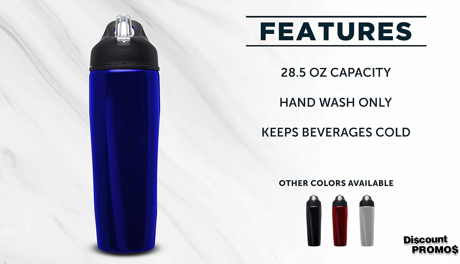 DISCOUNT PROMOS Stainless Steel Bulk Reusable Water Bottle, 6 Pack, 28.5 oz BPA Free Sports Team Bottles with Lid and Flip-up Straw, Spill Proof Bulk Pack Water Bottles with Straw, Blue