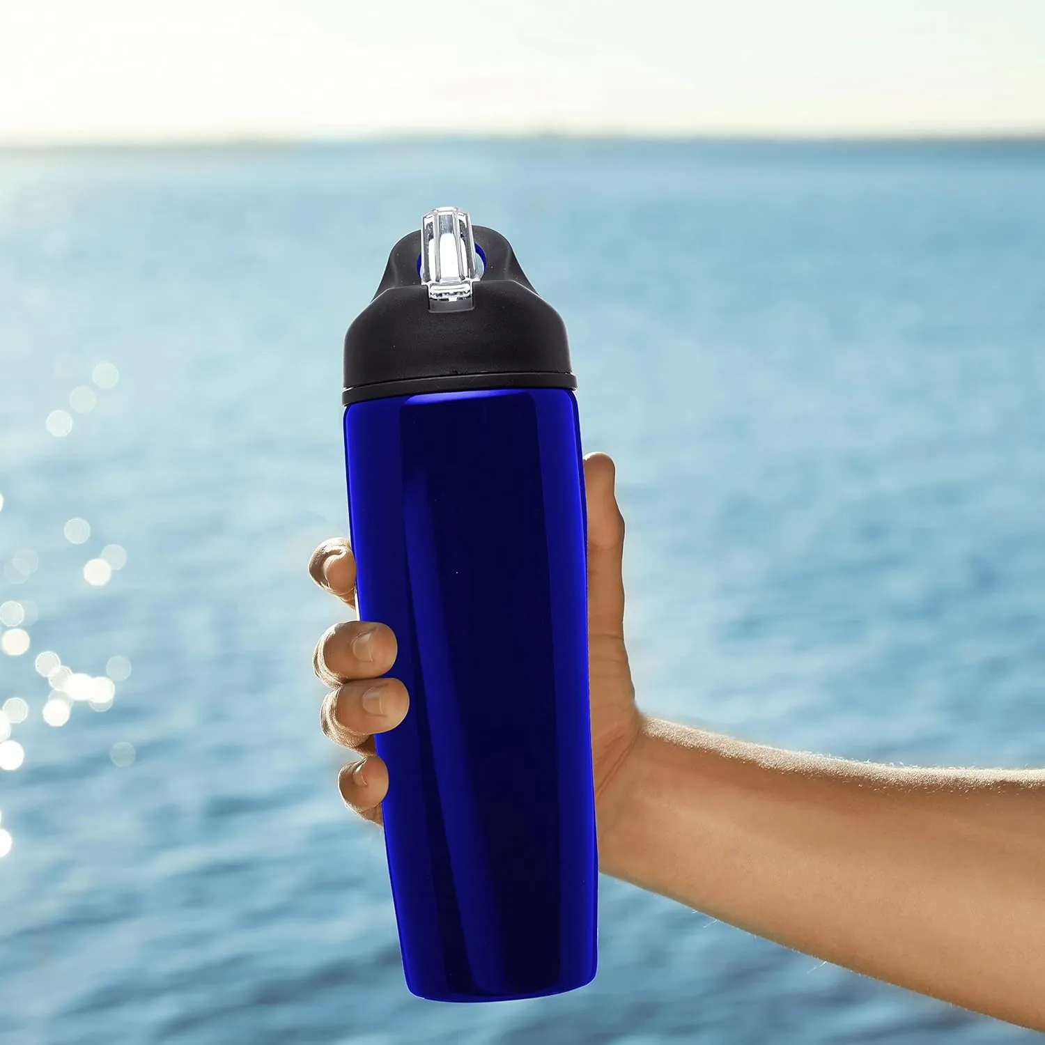 DISCOUNT PROMOS Stainless Steel Bulk Reusable Water Bottle, 6 Pack, 28.5 oz BPA Free Sports Team Bottles with Lid and Flip-up Straw, Spill Proof Bulk Pack Water Bottles with Straw, Blue