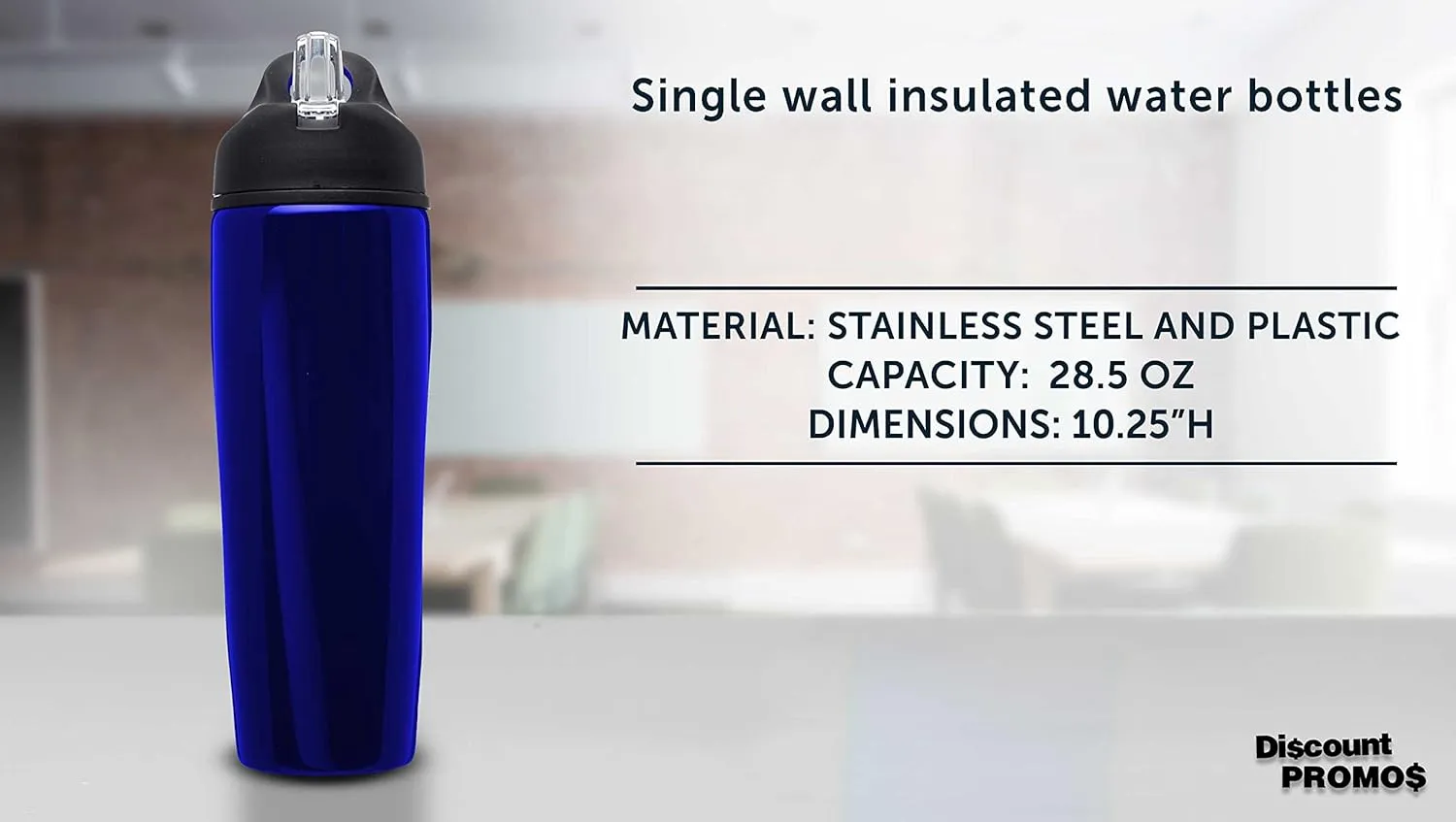 DISCOUNT PROMOS Stainless Steel Bulk Reusable Water Bottle, 6 Pack, 28.5 oz BPA Free Sports Team Bottles with Lid and Flip-up Straw, Spill Proof Bulk Pack Water Bottles with Straw, Blue