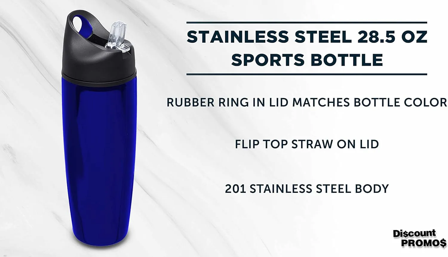 DISCOUNT PROMOS Stainless Steel Bulk Reusable Water Bottle, 6 Pack, 28.5 oz BPA Free Sports Team Bottles with Lid and Flip-up Straw, Spill Proof Bulk Pack Water Bottles with Straw, Blue