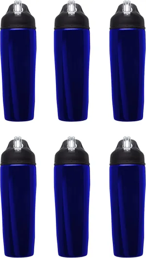 DISCOUNT PROMOS Stainless Steel Bulk Reusable Water Bottle, 6 Pack, 28.5 oz BPA Free Sports Team Bottles with Lid and Flip-up Straw, Spill Proof Bulk Pack Water Bottles with Straw, Blue