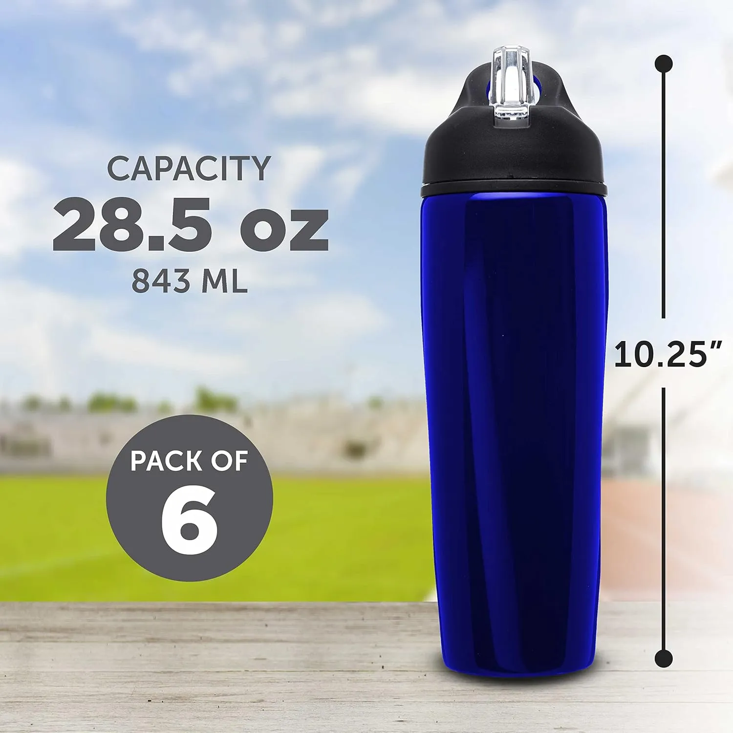 DISCOUNT PROMOS Stainless Steel Bulk Reusable Water Bottle, 6 Pack, 28.5 oz BPA Free Sports Team Bottles with Lid and Flip-up Straw, Spill Proof Bulk Pack Water Bottles with Straw, Blue