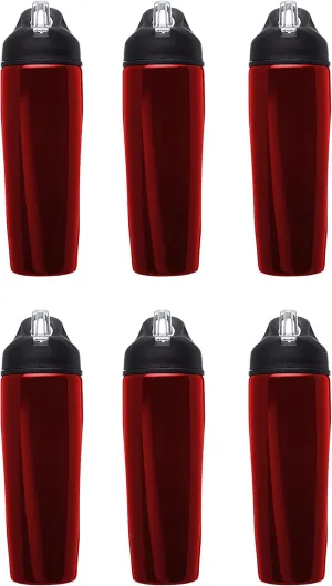 DISCOUNT PROMOS Stainless Steel Bulk Reusable Water Bottle, 6 Pack, 28.5 oz BPA Free Sports Team Bottles with Lid and Flip-up Straw, Spill Proof Bulk Pack Water Bottles with Straw, Red
