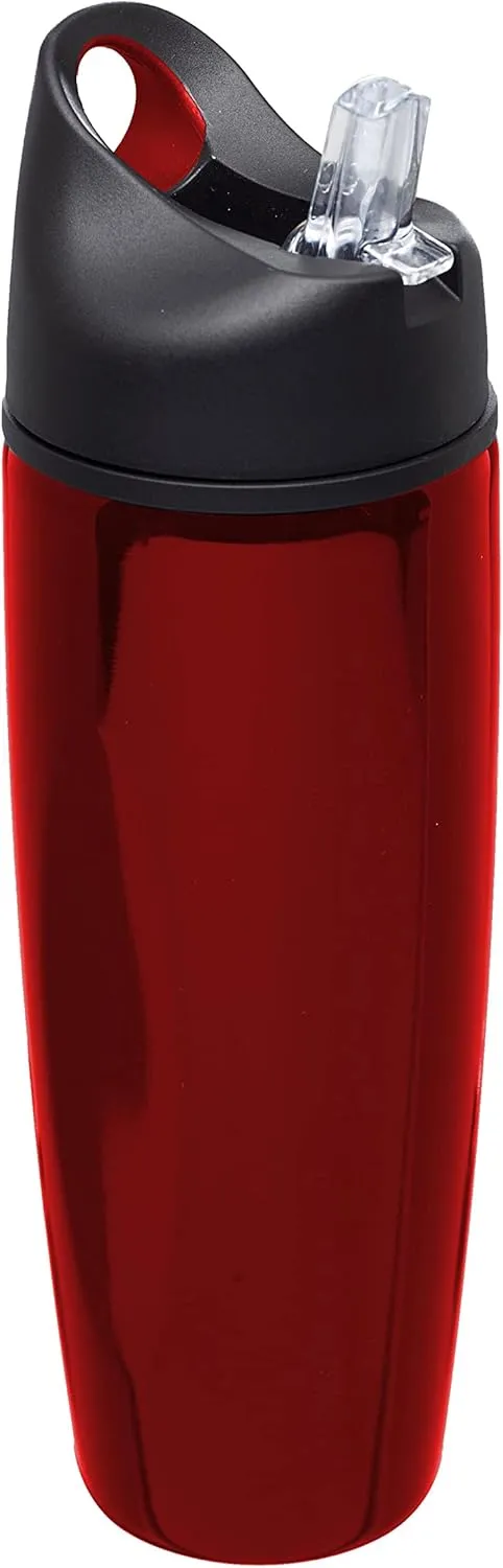 DISCOUNT PROMOS Stainless Steel Bulk Reusable Water Bottle, 6 Pack, 28.5 oz BPA Free Sports Team Bottles with Lid and Flip-up Straw, Spill Proof Bulk Pack Water Bottles with Straw, Red