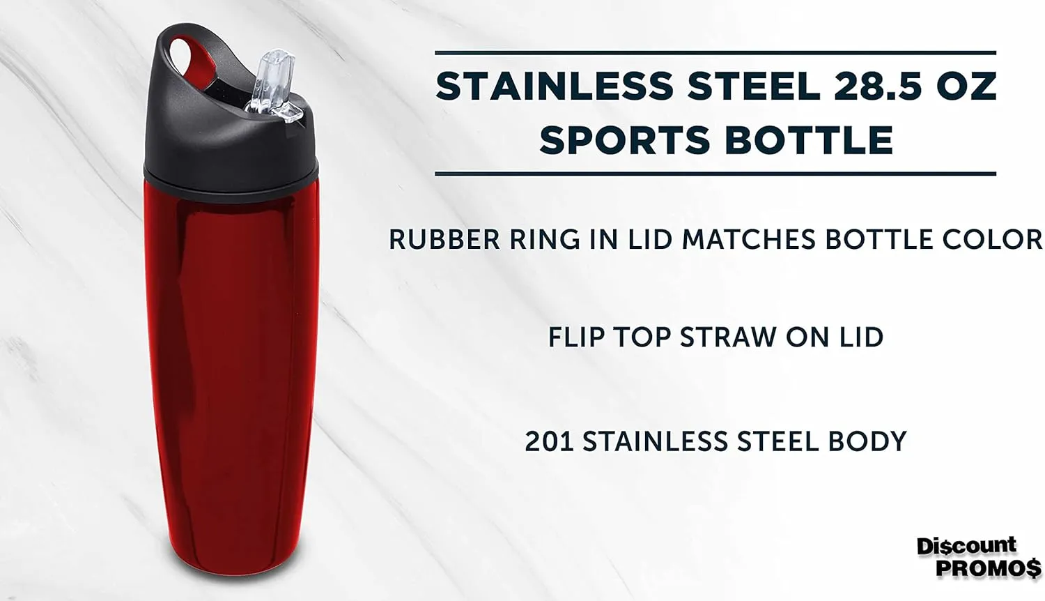 DISCOUNT PROMOS Stainless Steel Bulk Reusable Water Bottle, 6 Pack, 28.5 oz BPA Free Sports Team Bottles with Lid and Flip-up Straw, Spill Proof Bulk Pack Water Bottles with Straw, Red