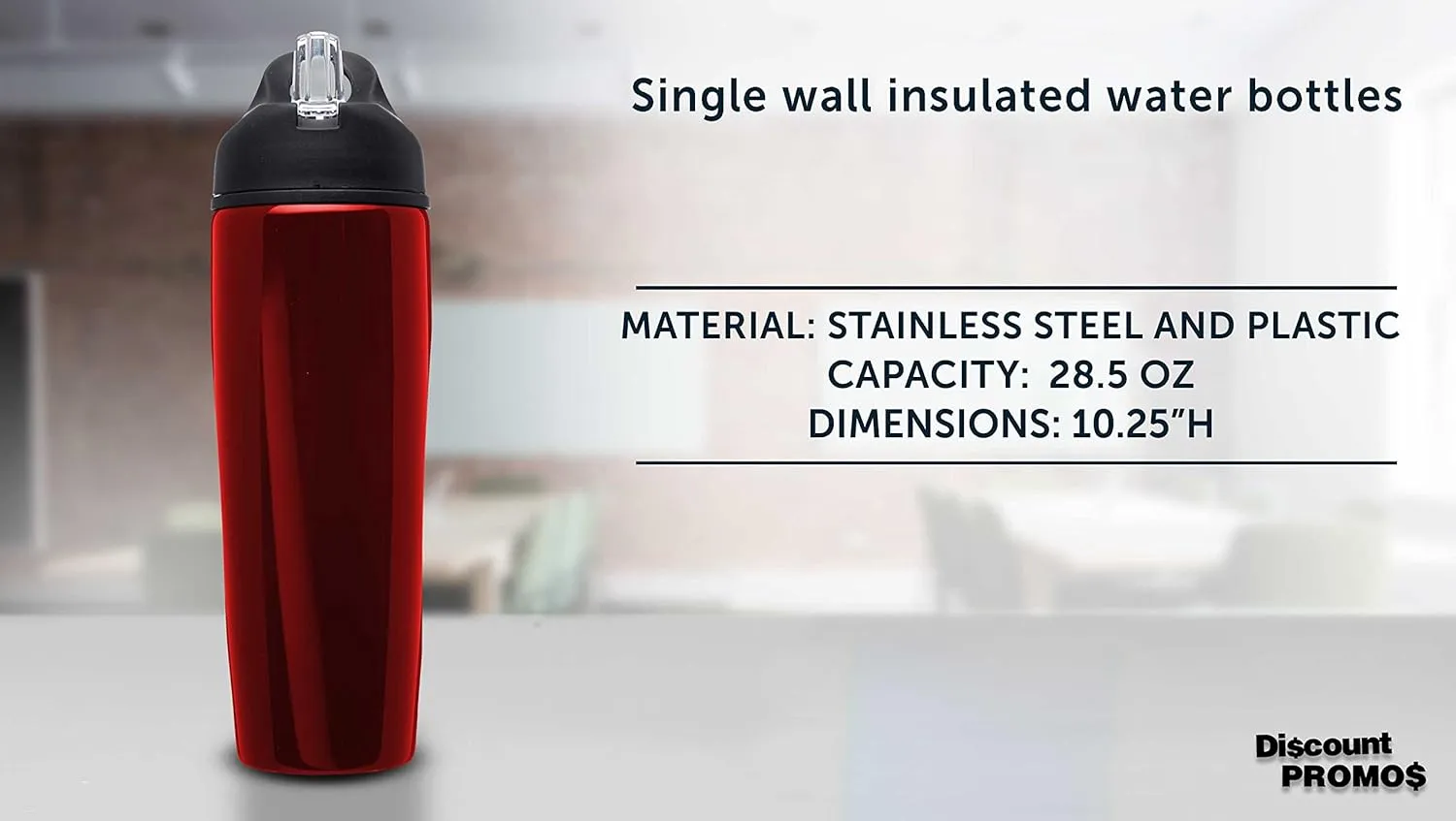 DISCOUNT PROMOS Stainless Steel Bulk Reusable Water Bottle, 6 Pack, 28.5 oz BPA Free Sports Team Bottles with Lid and Flip-up Straw, Spill Proof Bulk Pack Water Bottles with Straw, Red