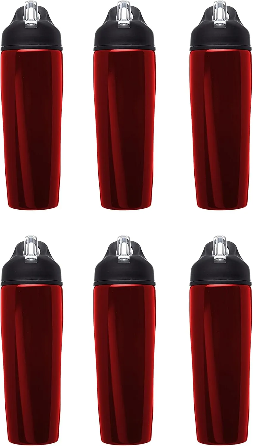 DISCOUNT PROMOS Stainless Steel Bulk Reusable Water Bottle, 6 Pack, 28.5 oz BPA Free Sports Team Bottles with Lid and Flip-up Straw, Spill Proof Bulk Pack Water Bottles with Straw, Red