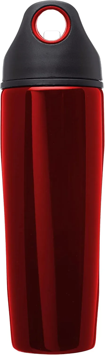 DISCOUNT PROMOS Stainless Steel Bulk Reusable Water Bottle, 6 Pack, 28.5 oz BPA Free Sports Team Bottles with Lid and Flip-up Straw, Spill Proof Bulk Pack Water Bottles with Straw, Red