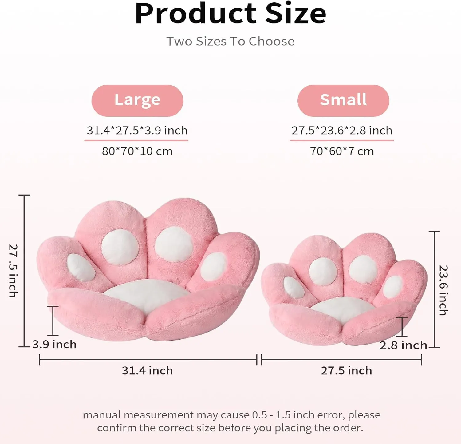 Ditucu Cat Paw Cushion Kawaii Chair Cushions 27.5 x 23.6 inch Cute Stuff Seat Pad Comfy Lazy Sofa Office Floor Pillow for Gaming Chairs Room Decor Pink