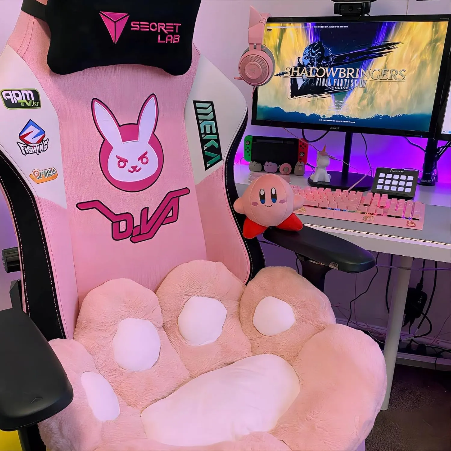 Ditucu Cat Paw Cushion Kawaii Chair Cushions 27.5 x 23.6 inch Cute Stuff Seat Pad Comfy Lazy Sofa Office Floor Pillow for Gaming Chairs Room Decor Pink