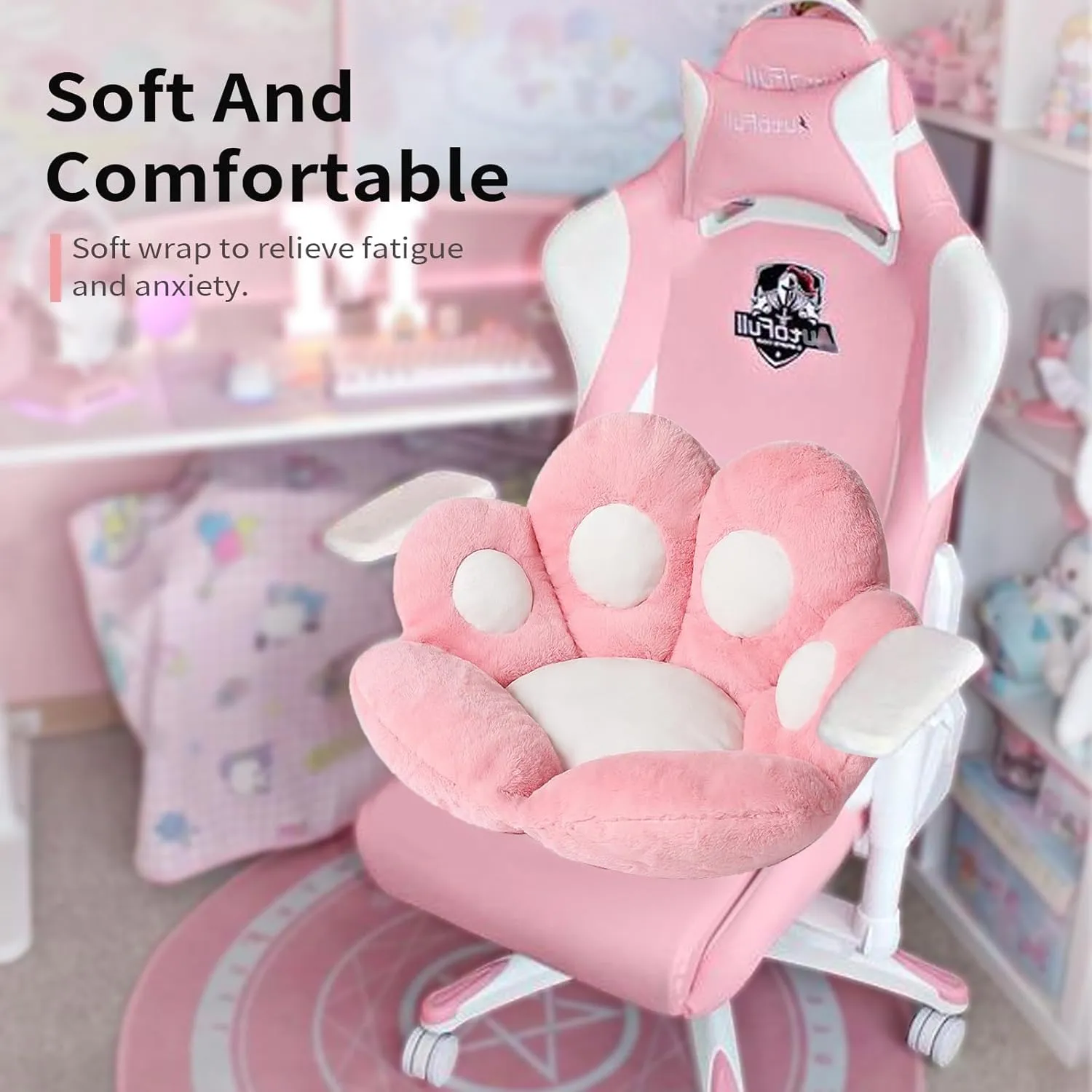 Ditucu Cat Paw Cushion Kawaii Chair Cushions 27.5 x 23.6 inch Cute Stuff Seat Pad Comfy Lazy Sofa Office Floor Pillow for Gaming Chairs Room Decor Pink