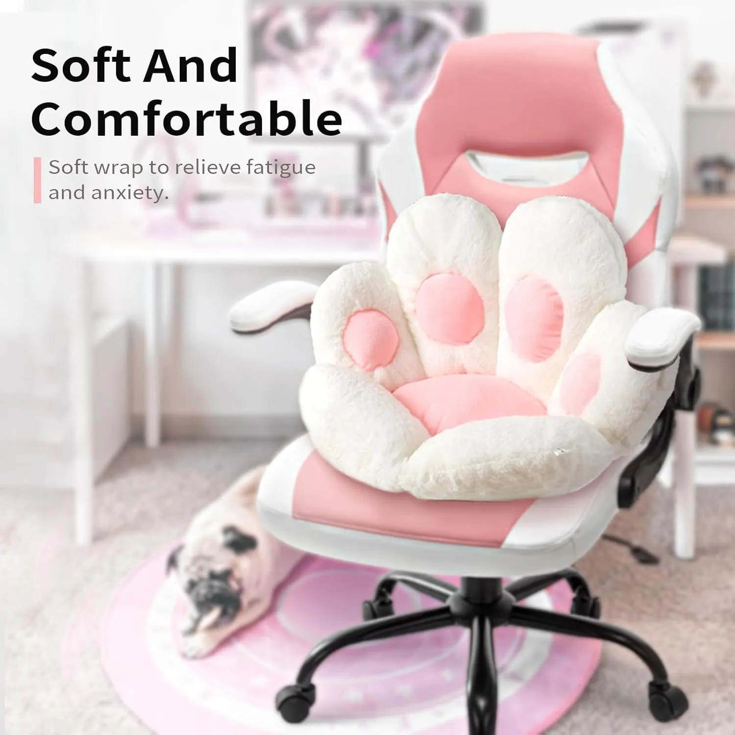 Ditucu Cat Paw Cushion Kawaii Chair Cushions 27.5 x 23.6 inch Cute Stuff Seat Pad Comfy Lazy Sofa Office Floor Pillow for Gaming Chairs Room Decor White