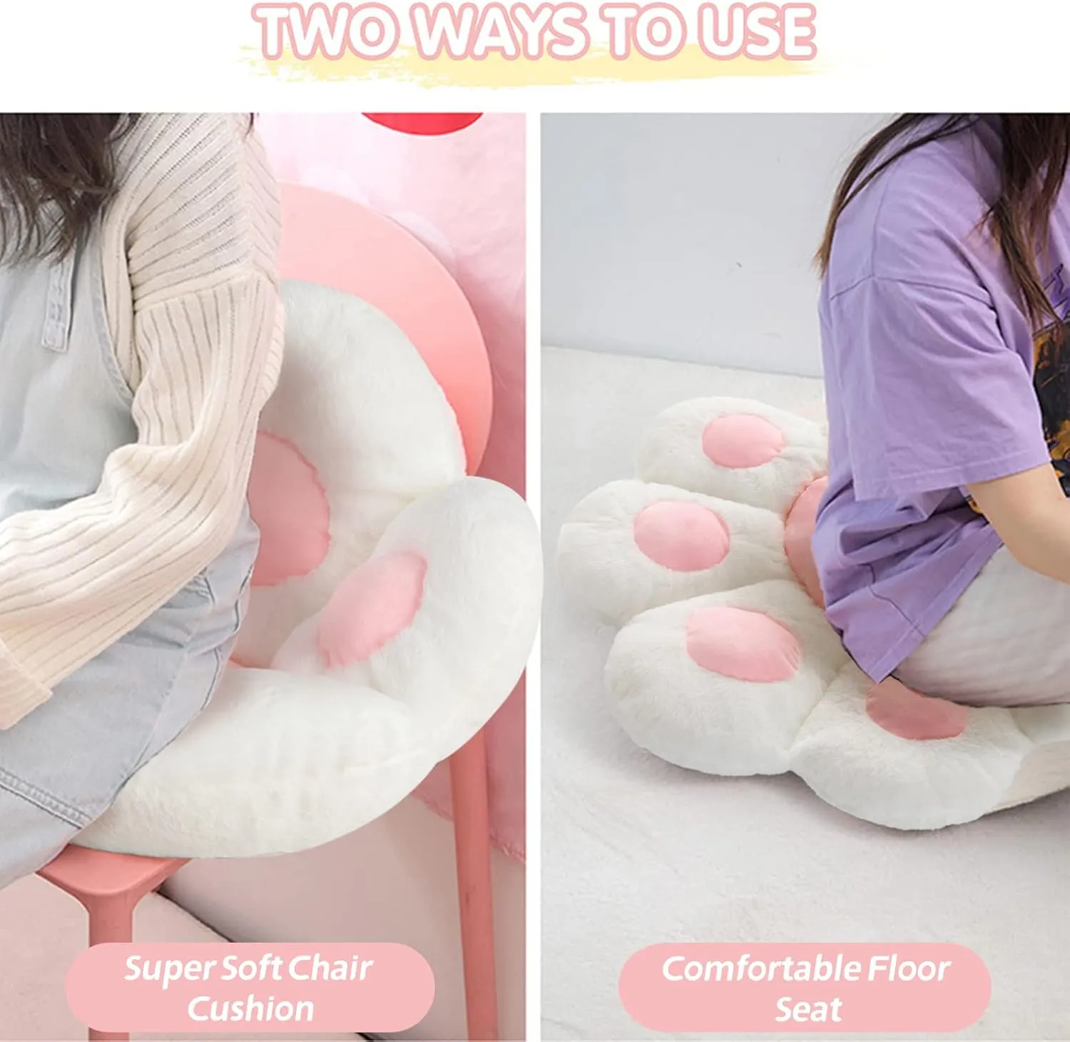 Ditucu Cat Paw Cushion Kawaii Chair Cushions 27.5 x 23.6 inch Cute Stuff Seat Pad Comfy Lazy Sofa Office Floor Pillow for Gaming Chairs Room Decor White