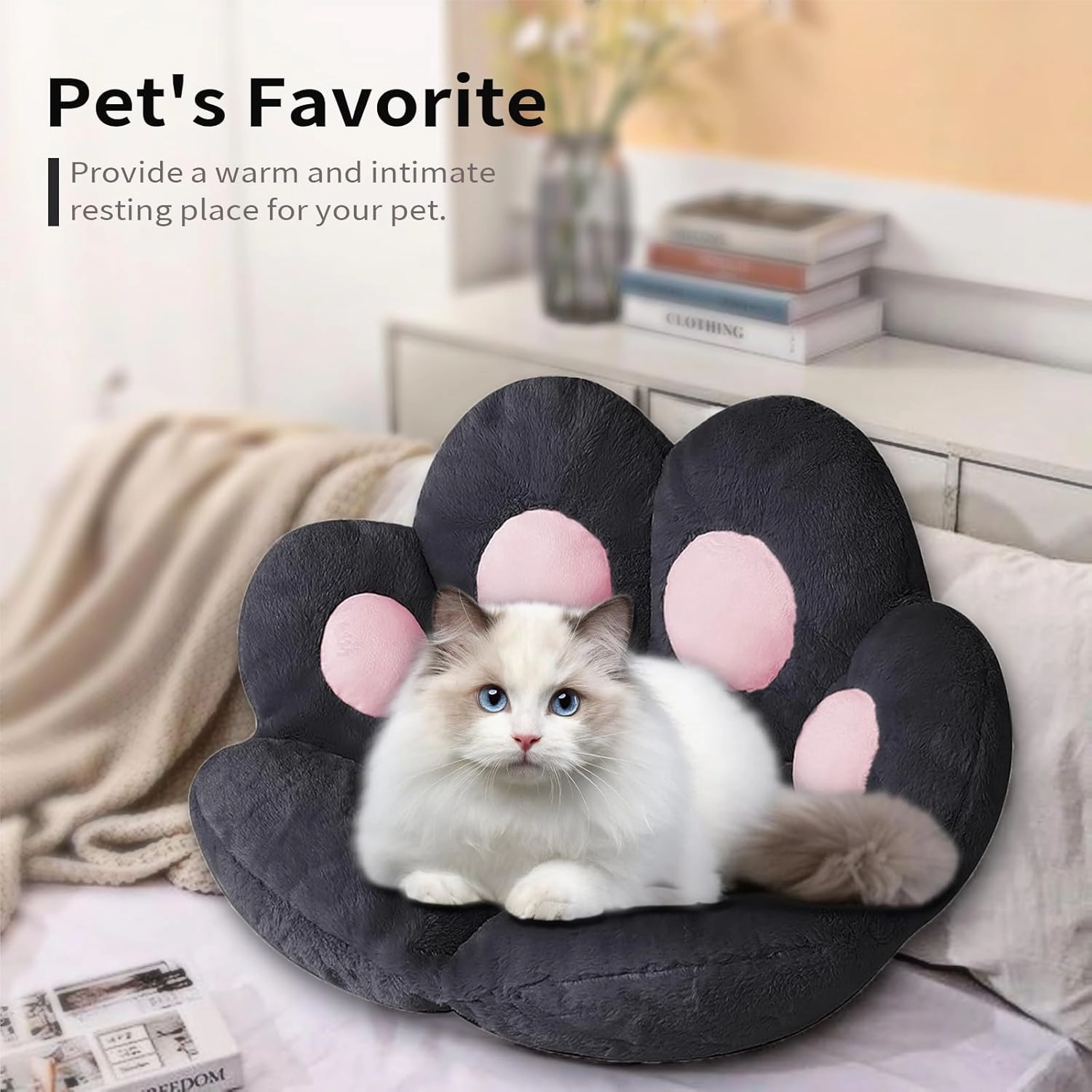 Ditucu Cat Paw Cushion Kawaii Chair Cushions 27.5 x 23.6 inch Cute Stuff Seat Pad Comfy Lazy Sofa Office Floor Pillow for Gaming Chairs Room Decor Black