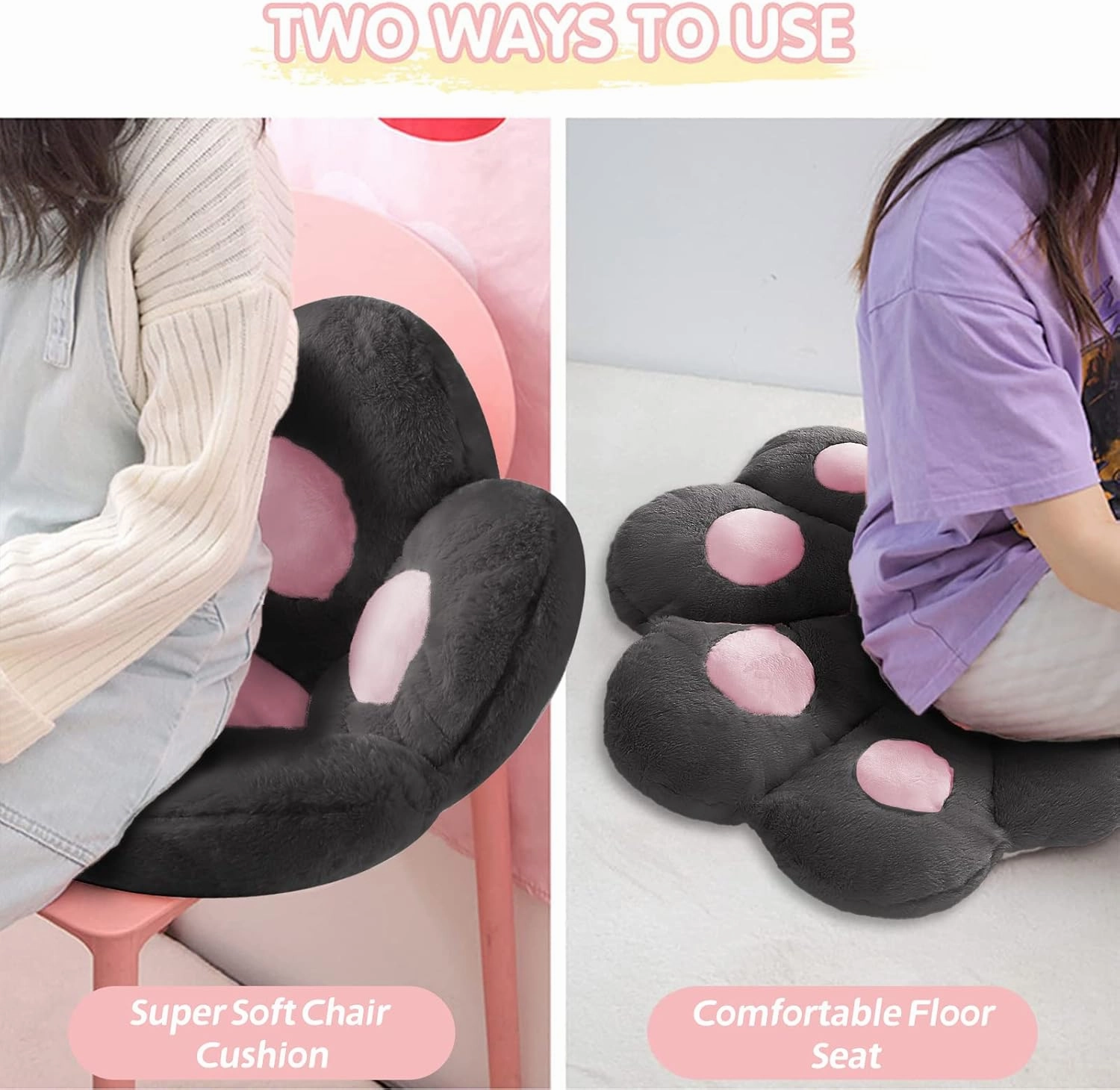 Ditucu Cat Paw Cushion Kawaii Chair Cushions 27.5 x 23.6 inch Cute Stuff Seat Pad Comfy Lazy Sofa Office Floor Pillow for Gaming Chairs Room Decor Black