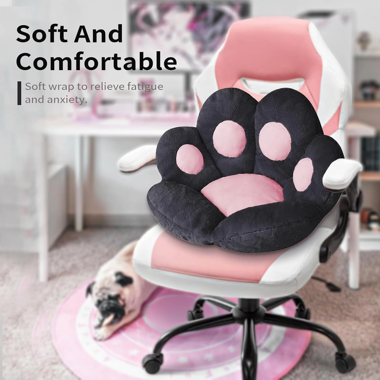 Ditucu Cat Paw Cushion Kawaii Chair Cushions 27.5 x 23.6 inch Cute Stuff Seat Pad Comfy Lazy Sofa Office Floor Pillow for Gaming Chairs Room Decor Black