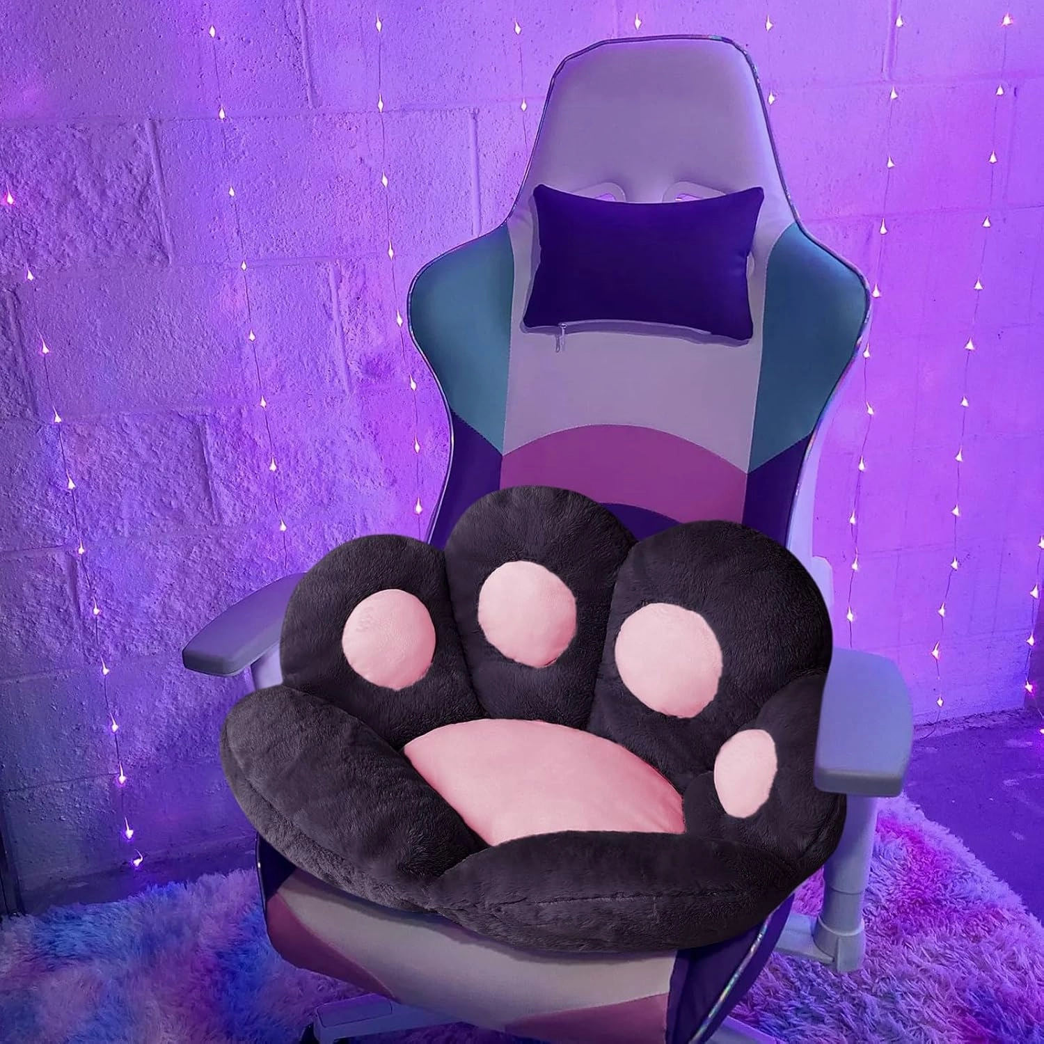 Ditucu Cat Paw Cushion Kawaii Chair Cushions 27.5 x 23.6 inch Cute Stuff Seat Pad Comfy Lazy Sofa Office Floor Pillow for Gaming Chairs Room Decor Black
