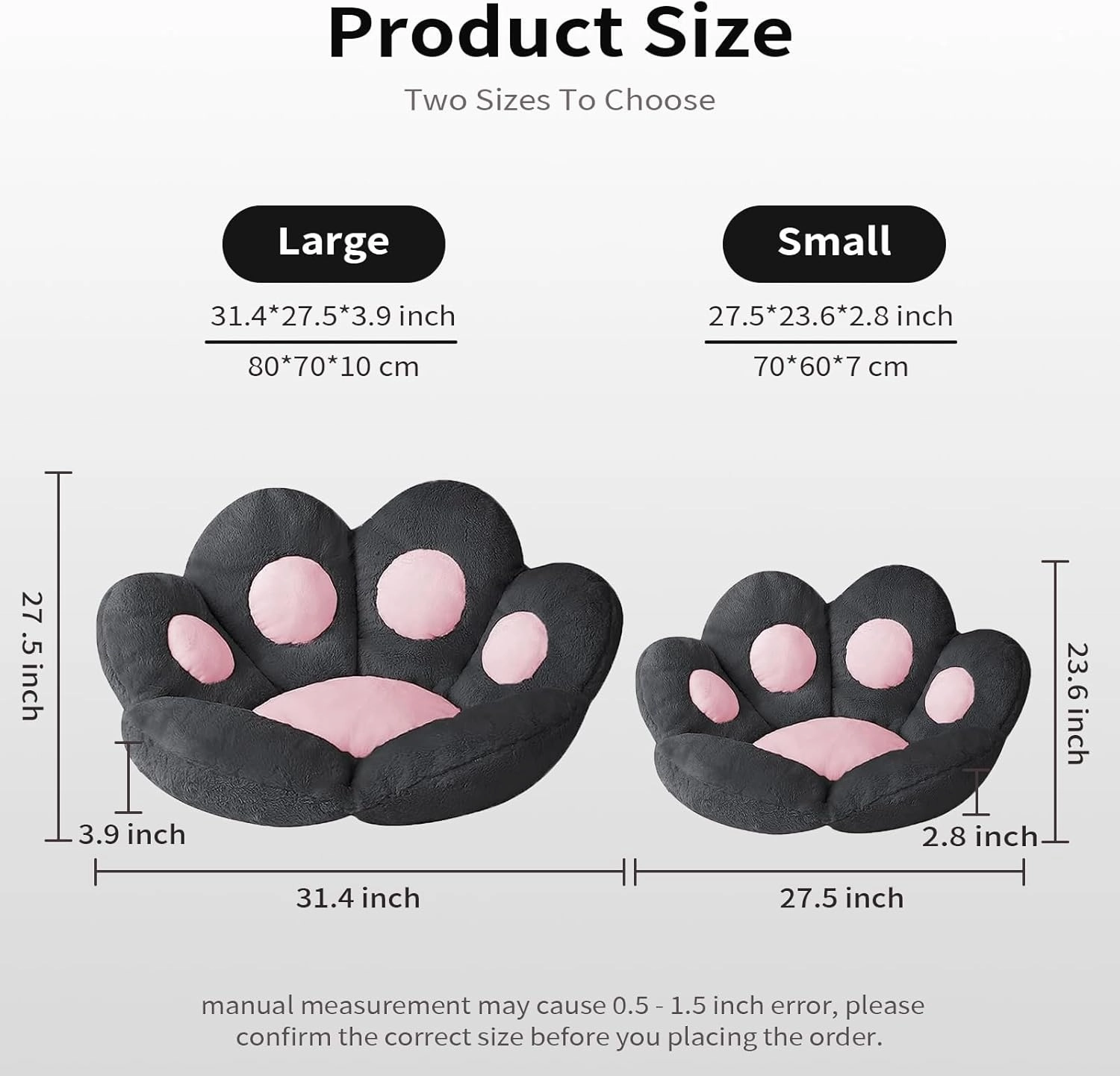 Ditucu Cat Paw Cushion Kawaii Chair Cushions 27.5 x 23.6 inch Cute Stuff Seat Pad Comfy Lazy Sofa Office Floor Pillow for Gaming Chairs Room Decor Black